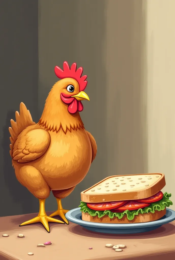 Hammad had promised to feed his hen daily, but he often forgot. One day, the hen decided to take revenge.

Hammad placed his sandwich on the table and went to get water. When he returned, the sandwich was gone!

He looked around in shock. Just then, he saw...