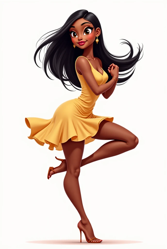 Pixar type girl. Light black skin color, straight black hair, with nude lipstick, posing as an urban dancer 
On white background 