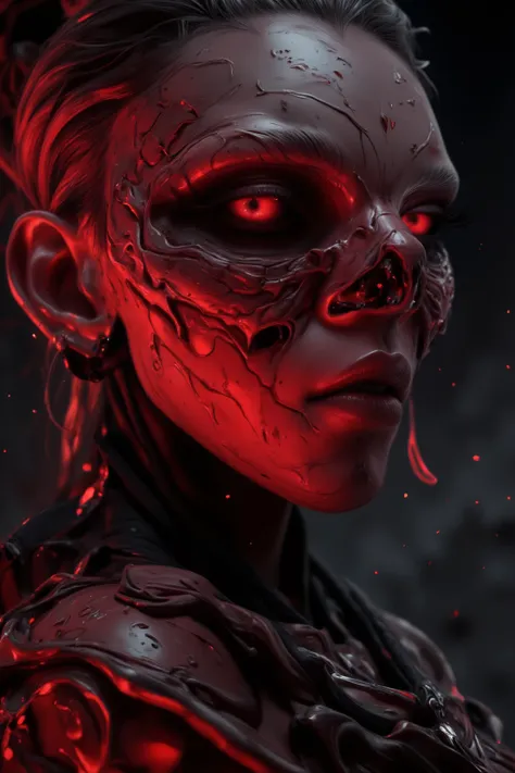 (extremely detailed 8k wallpaper),  a half-close-up photo of a terrible female succubus anxiety,  confident, evil eye, Calm, in modern,  futuristic clothing , Complex, very detailed, and dramatic, cinematic lighting, red skin:1.2, red glowing skin :1.2, ca...