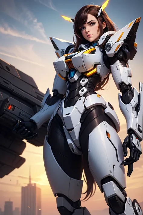 arafed image of a woman in a futuristic suit holding a gun, alexandre ferra mecha, ferra white mecha, painterly humanoid mecha, mechanized valkyrie girl, female mecha, portrait of rung, inspired by Ryan Barger, alexandre ferra white mecha, mecha inspired, ...