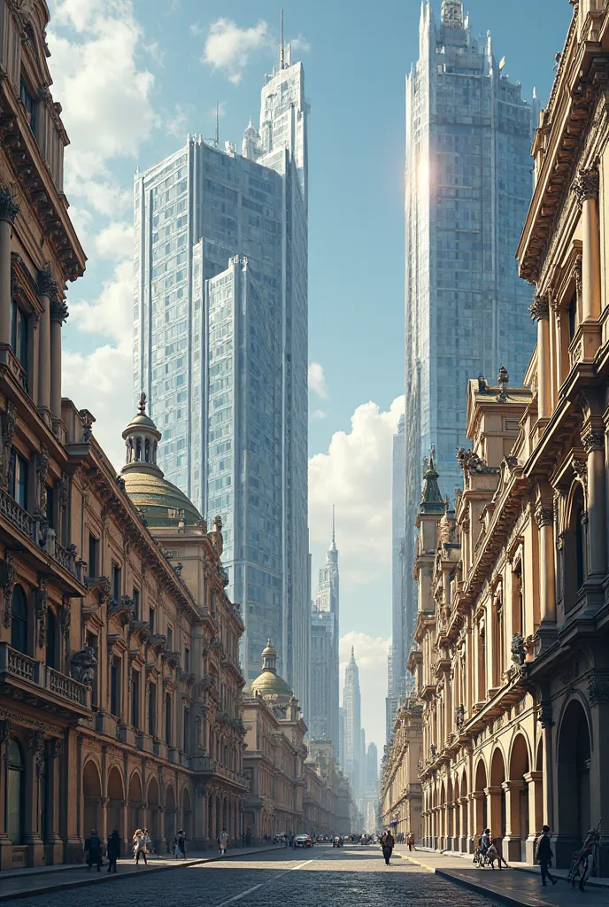 An image where iconic Italian buildings merge with modern structures, reflecting the transition between past and future.