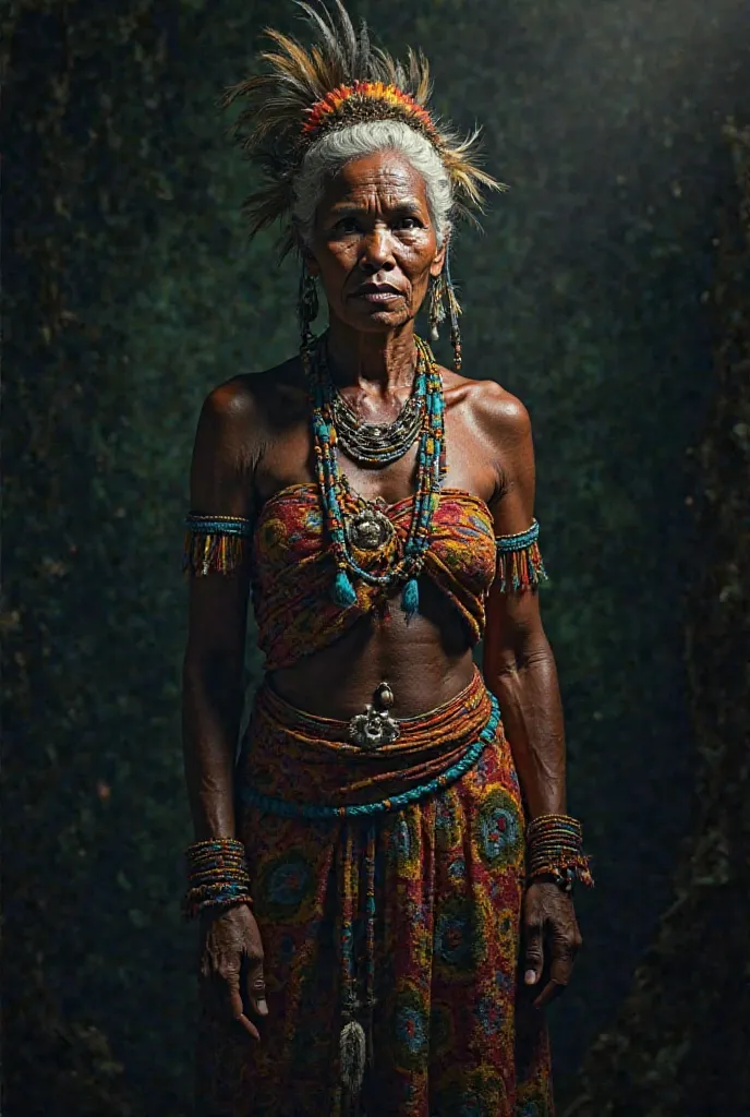 East Sepik woman with traditional costumes standing in the dark