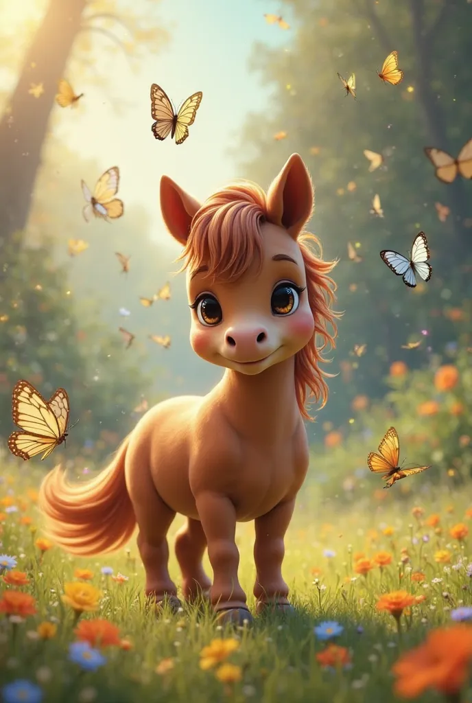 Make me a mini horse.playing with butterflies 