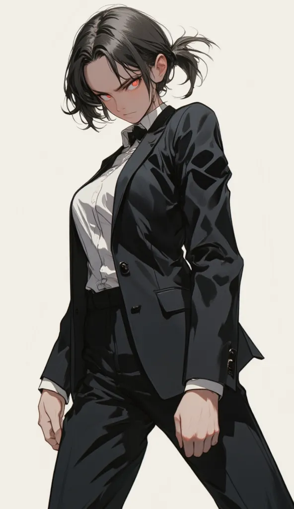 girl bent pose of anger,wear formal suit