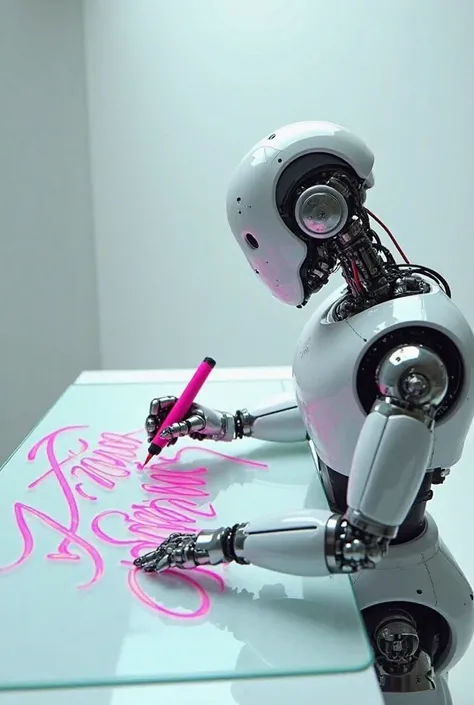 A robot that writes on a glass board Fatouma Bousanga in pink