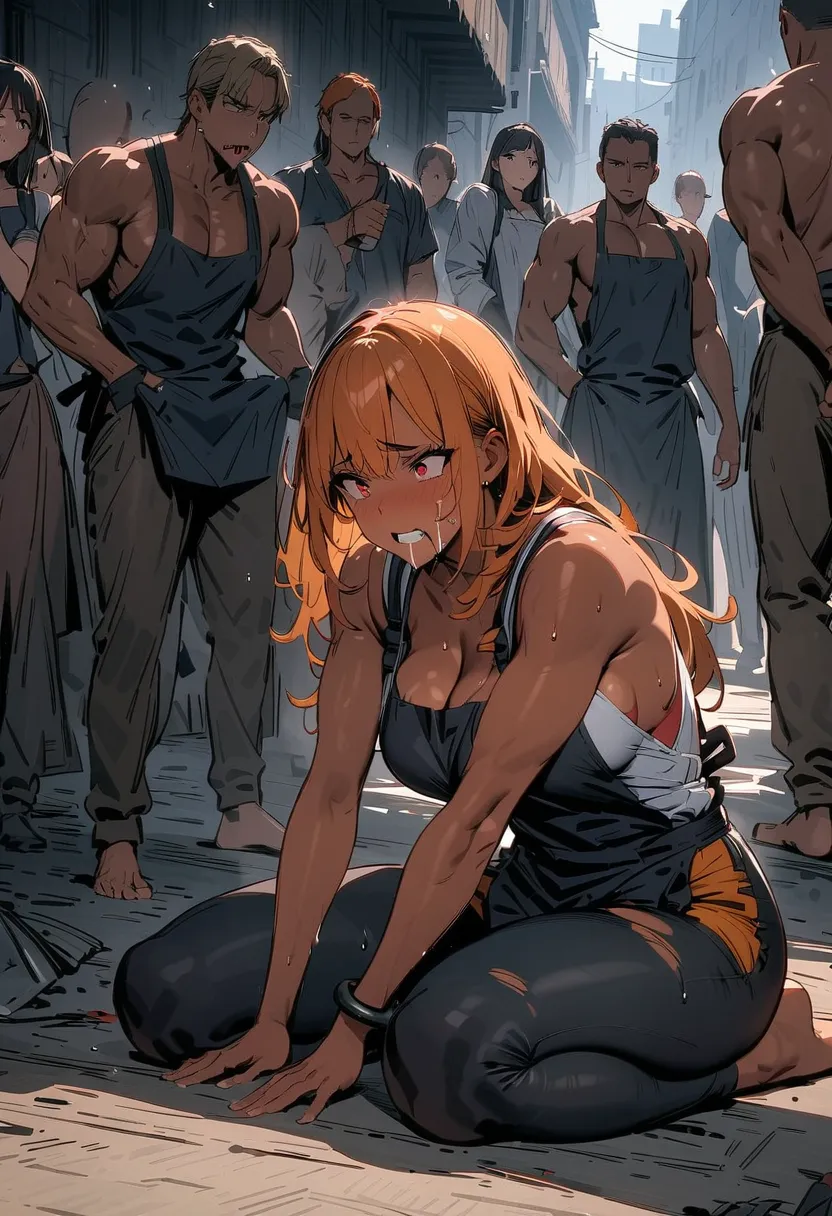 ((best quality)), ((masterpiece)), (detailed), 18 years old Best quality , expressive eyes , perfect face , hot, sweating, sweaty , tanned skin, very tense , blush , orange hair , curvy woman , red eyes , , Teeth grinding  , barefoot, big butt, , athletic ...