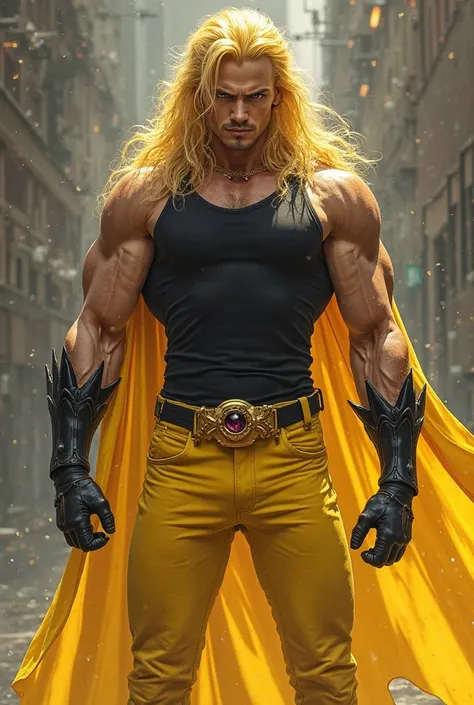 DIO yellow black outfit yellow pants blond hair red eye muscular 190 paws