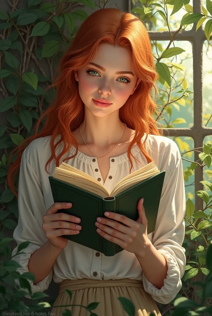 Woman, 17, red hair, green eyes, reading