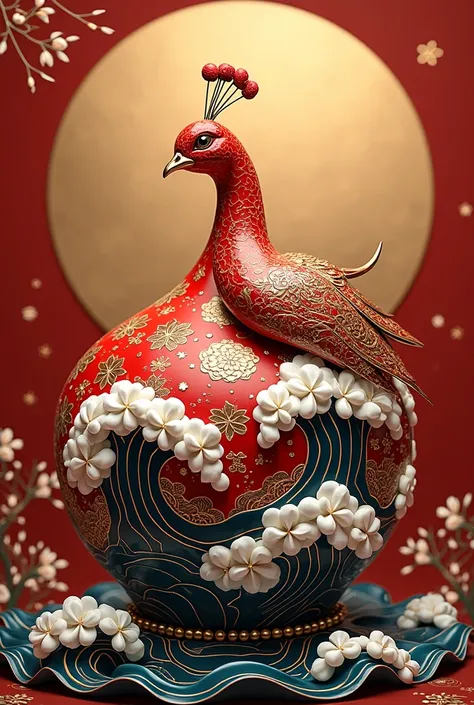 高品质的Peacock opens the screen,gourd-shaped ocean wave background in the middle of the gourd,plus a gourd-shaped background。has"Rui Qi Ying Door"Typeface,Peacock opens the screen,tone uniform gold，浅red,chocolate color,gold gradient,Light gradient, black,whit...