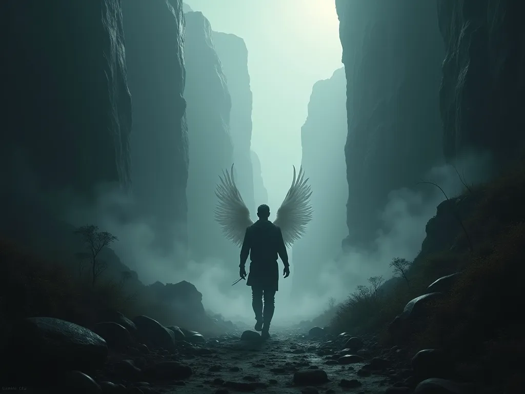 Man walking through a dark valley, But confident because you have angels to protect you