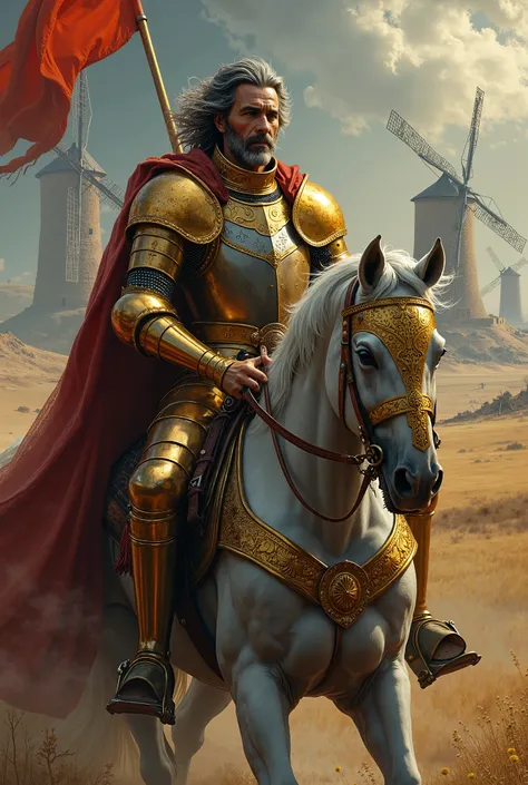 Don Quixote de la Mancha with golden armor 