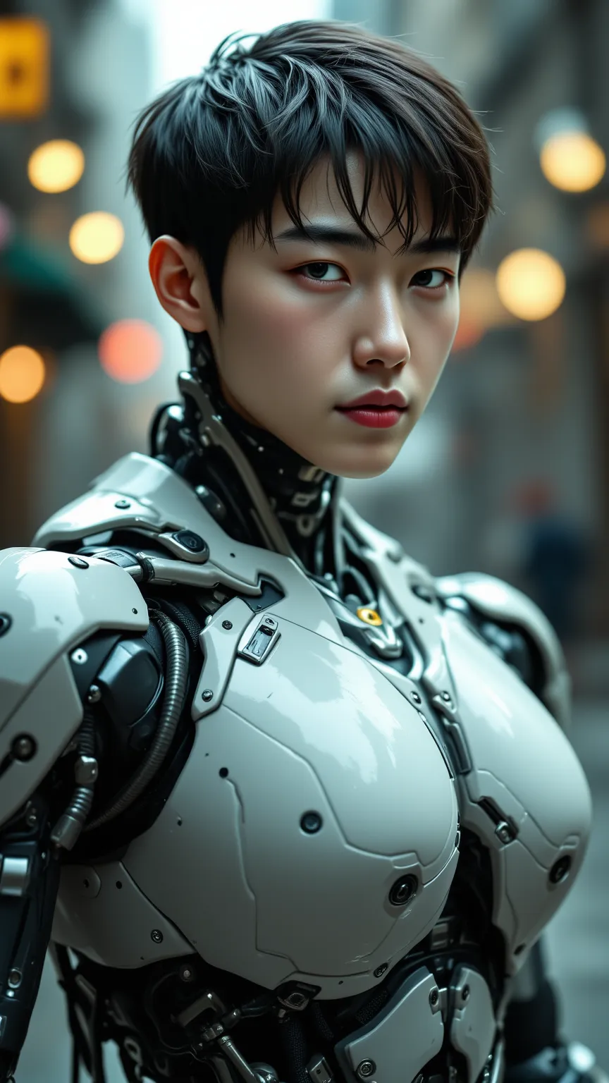 （2 x 185 cm Korean handsome male star high school student bionic robot），(Chest Full )，（STEREO ABDOMINAL MUSCLE），（ delicate cute face ），（Fragmented cap hairstyle），inverted triangle figure with prominent foreground，Five-Toe ， five fingers，Crotch Full of Deta...