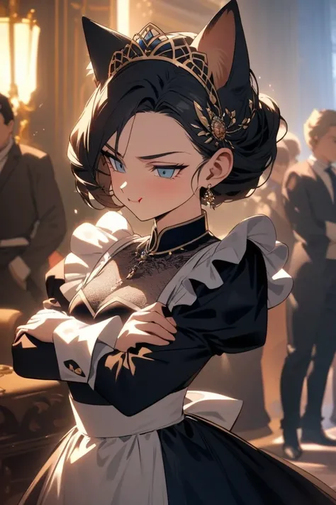 Vegeta,Dragon Ball ,  Broken Lips, smile, shy,  looks good, arm-crossed, the royal family, masterpiece, is so beautiful,high image quality,maid clothes,Cat ears