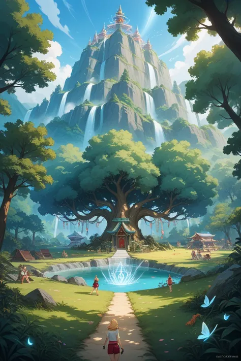 **Graphics style：**  Chinese ink-wash animation style，Delicate brushstrokes，soft light，Fantastical colors，Cinematic Composition，8k ultra high definition

**Scenario Description：** 
- Dense fairy-style forest， The branches and leaves of the towering ancient...