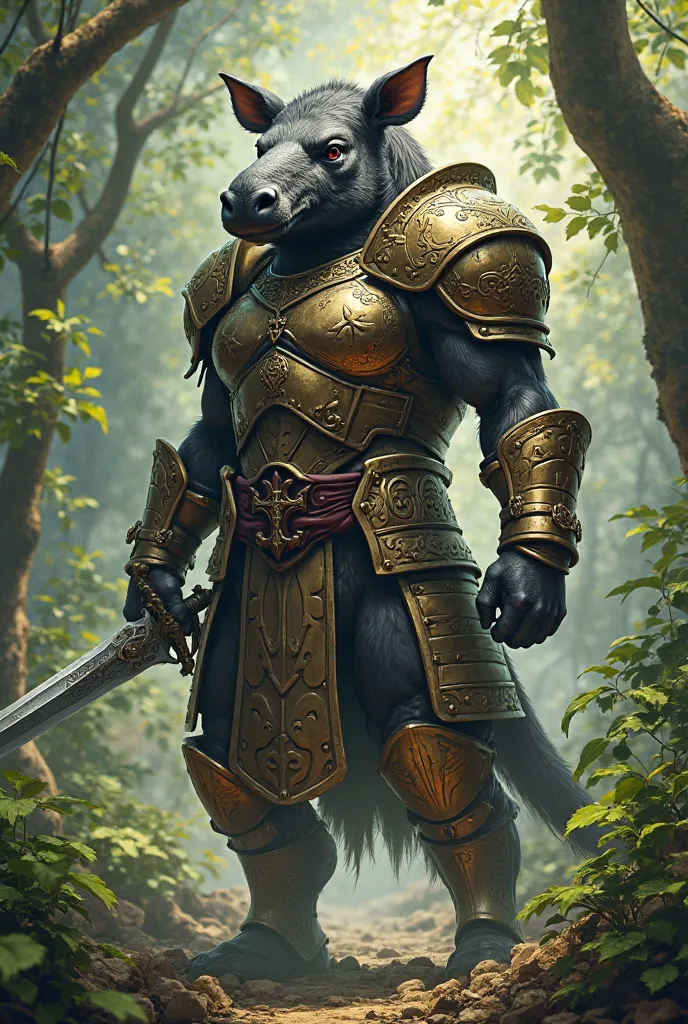 A humanoid Tapir with armor and sword 