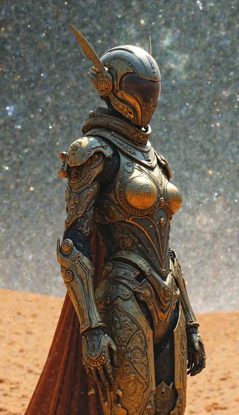 Futuristic isolation on background this item has been accepted Warframe mask female queen Armor standing body desert galaxy space 