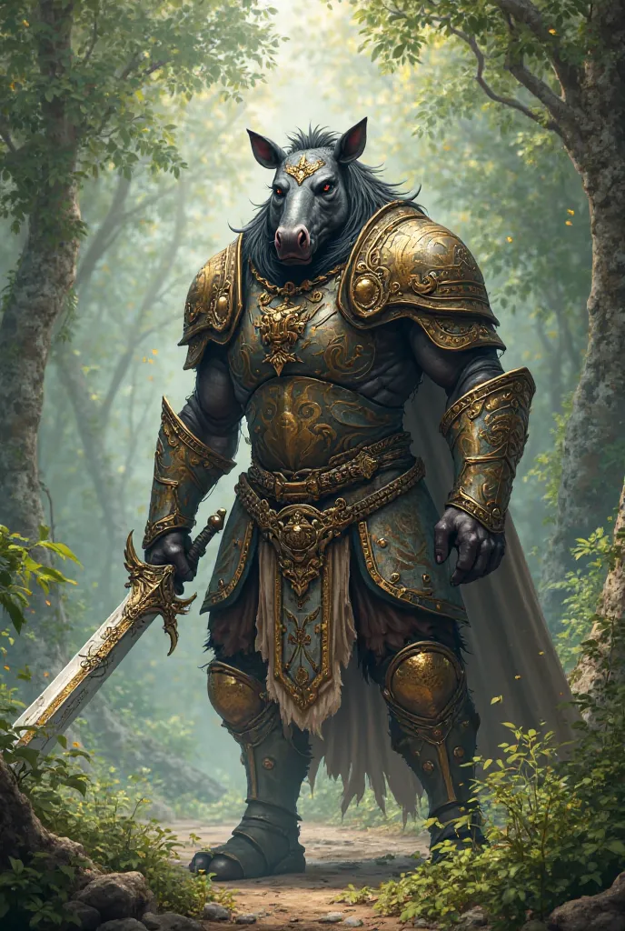 A humanoid Tapir with armor and sword 