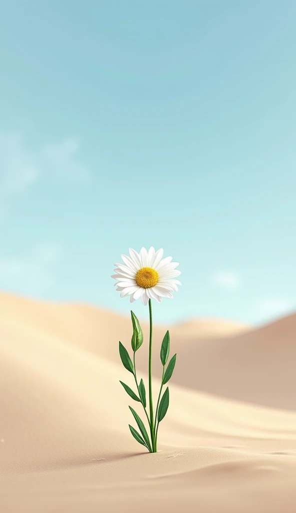 Landscape, a sprig og edelweiss, stand on desert background, blue sky