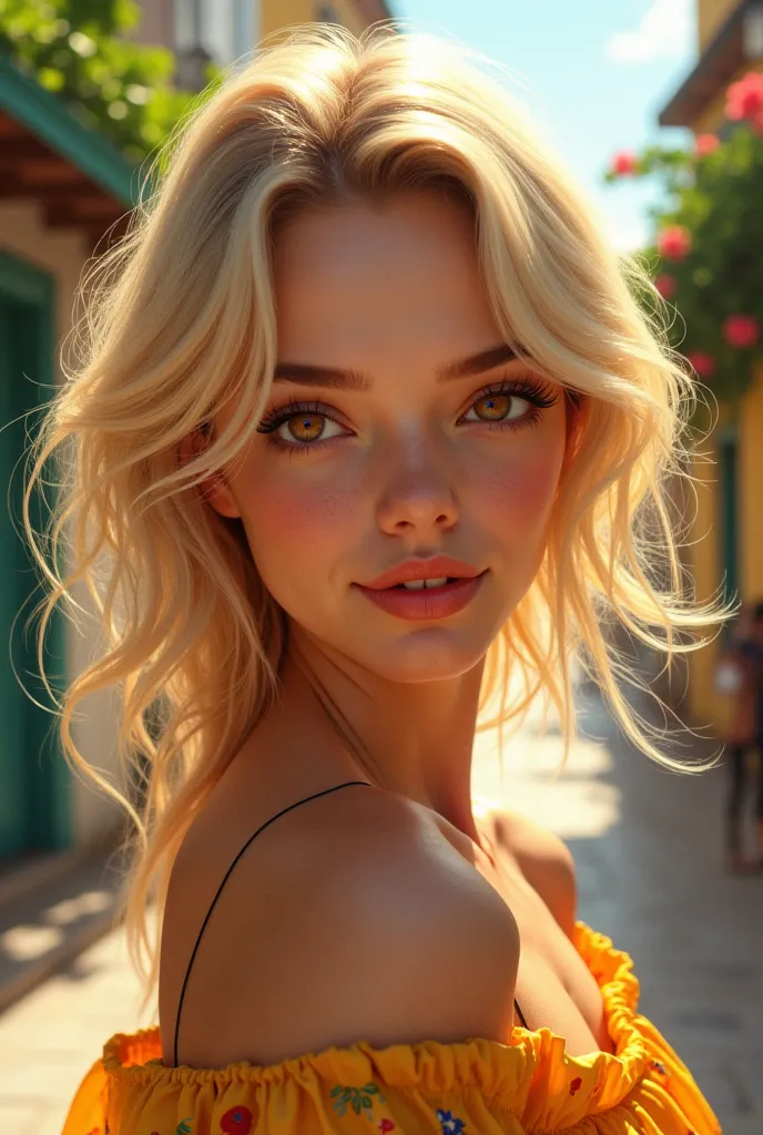 Cute blonde girl with Asian features in Brazil 