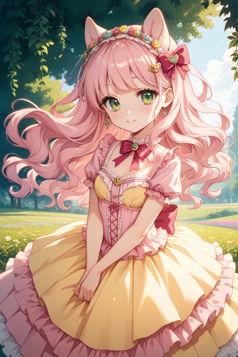 Lolita Clothes Pink Green Eyes Yellow Dress Ruffle Lace 