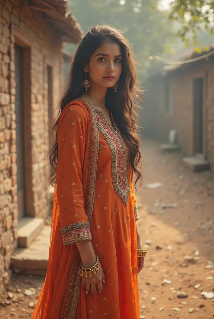 Ek shaam ka nazara hai jo ek purane gaon ke makan ki chhat se dekhne ko milta hai. Chhat par ek khush mizaj ladki, jo traditional Pakistani kurta aur pant pehni hui hai aur sir par ek sundar dupatta laga hua hai, aaram se tahal rahi hai. Uski aankhon mein ...