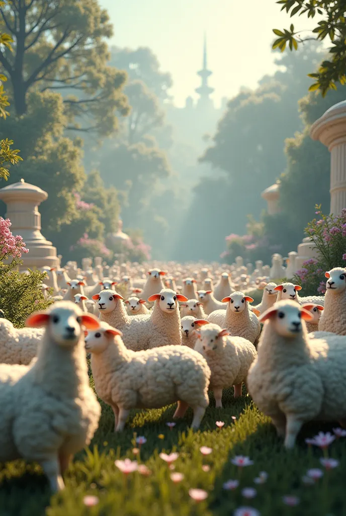 Sheep troop and ethereal art garden hd