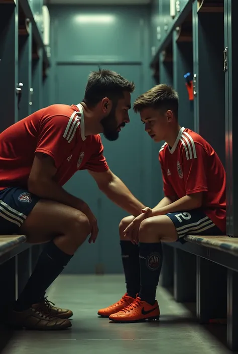 Photo d’un homme lechant les pieds d’une personne de 15ans joueur de foot dans les vestiaires 