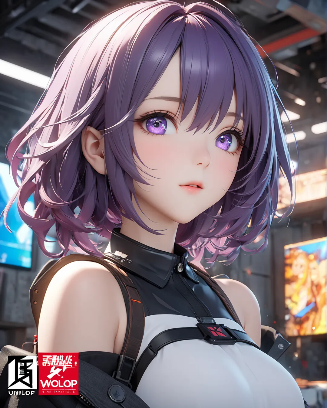 Anime girl with purple hair and purple eyes,Azur Lane Style、3D Images,Anime girl with purple hair and purple eyes,3D Images、Highly detailed CG Unity 8k wallpaper, [3D Images:1.15],Attractive eyes、[[Detailed eyes、Colorful eyes、Shining Eyes:1.15]],Anime Styl...