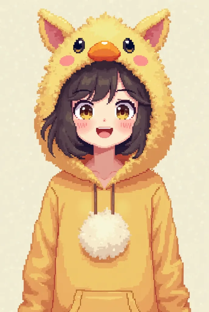 Make a female character with a duck hoodie in 32x32 pixel art