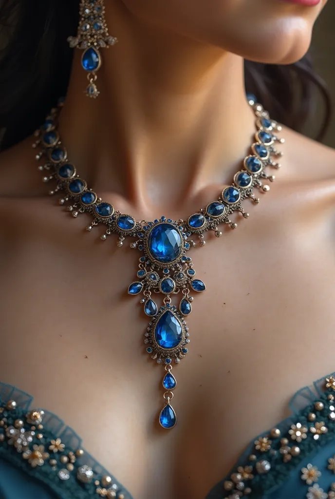 make me a persian blur sapphire necklace with silver chain for the Persian queen of 1500-1800