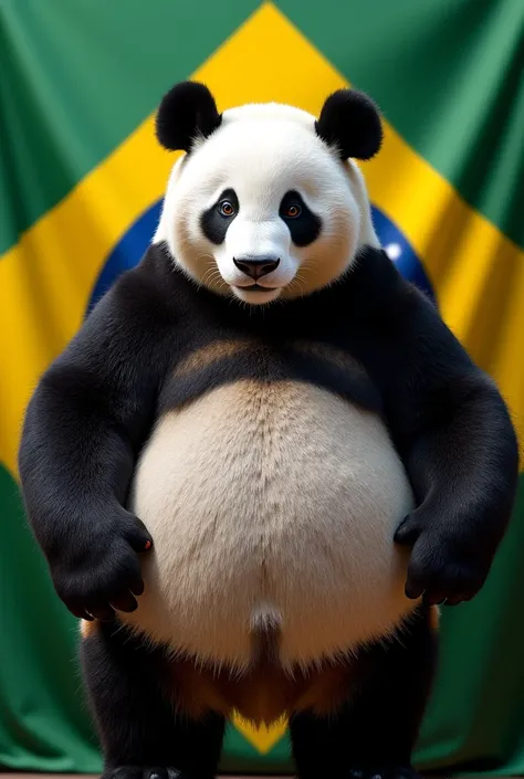 Big boobed panda with the Brazilian flag in the background