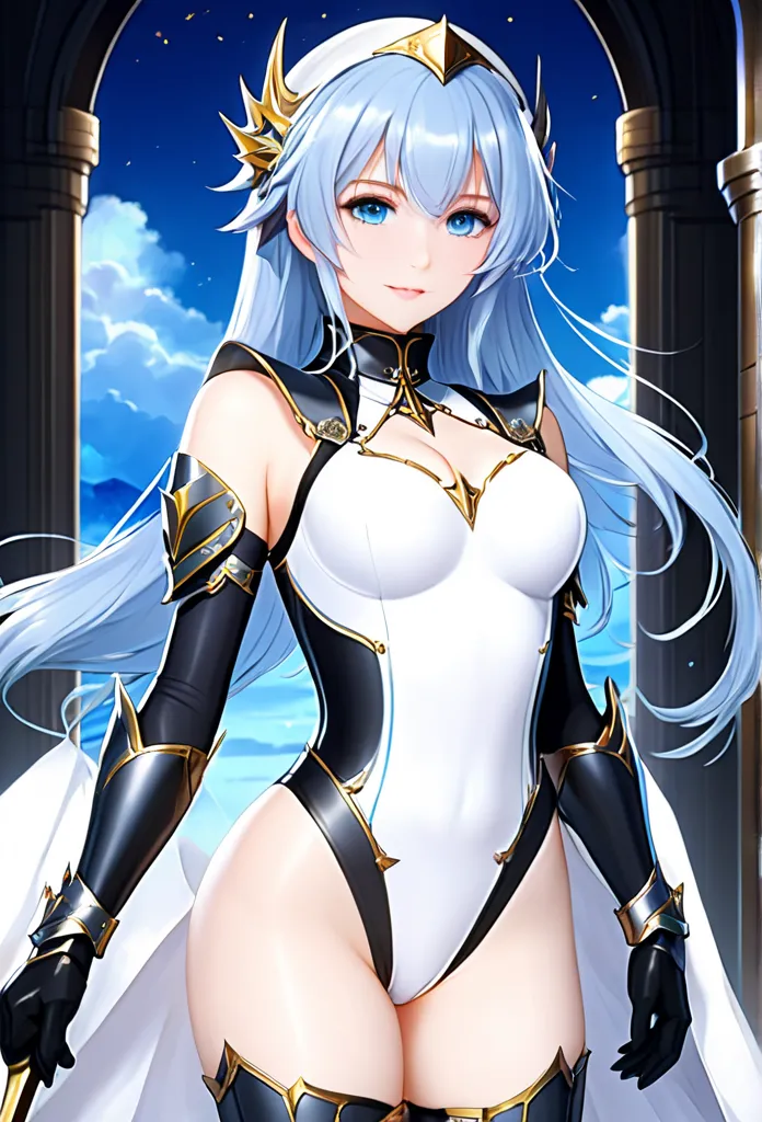 (( highest quality )), (( masterpiece )), ((  outfit)), (Alone),  a girl, ((with a non-straight line)), (( leather enchantment : 1.2)),  perfect face , ((azur lane)), (( dressed in a long armored skirt : 1.2)), (( Paladin armor )), (( tight white leotard w...