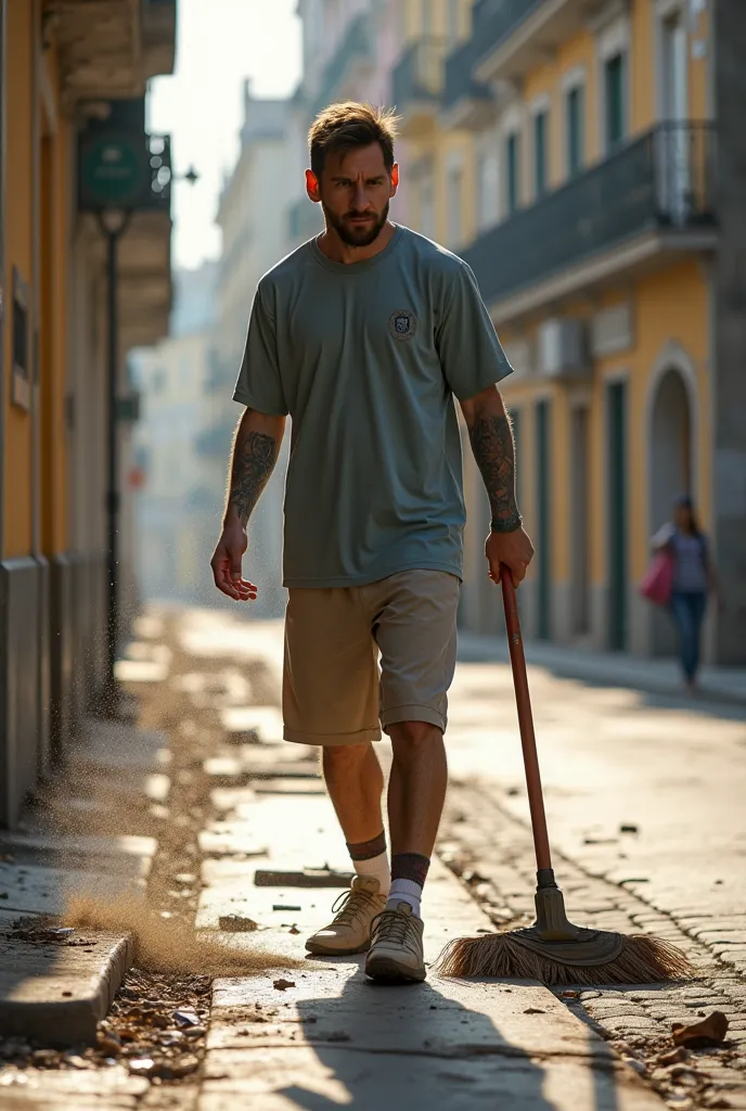 Messi is caught cleaning the streets of Valencia after the damage