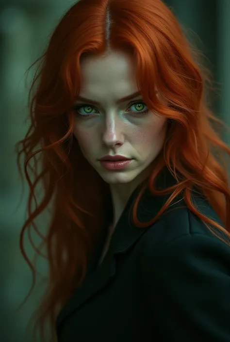 Powerful sexy mysterious green-eyed red-haired woman