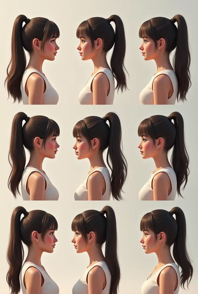 10 real girls from different different regions with ponytail image with all angles 