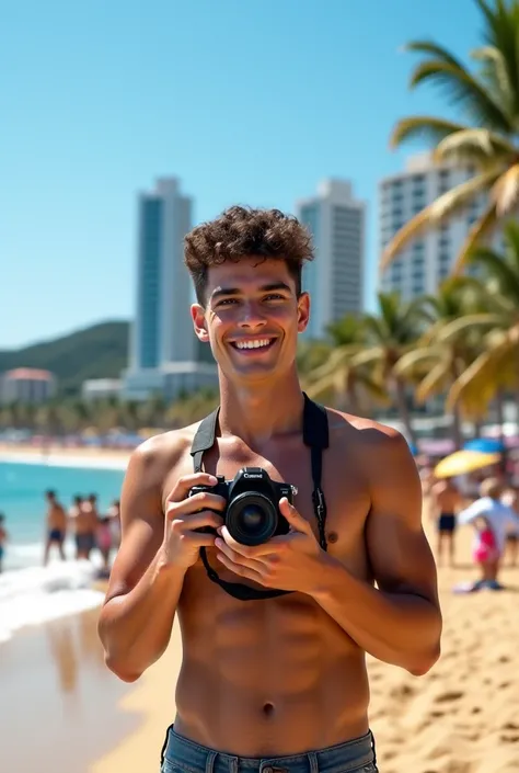 18-year-old Brazilian young man taking a photo in Copacabana 