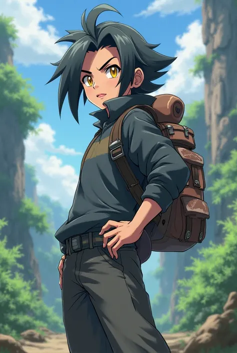 A. Pokemon trainer with yellow eyes and black hair 