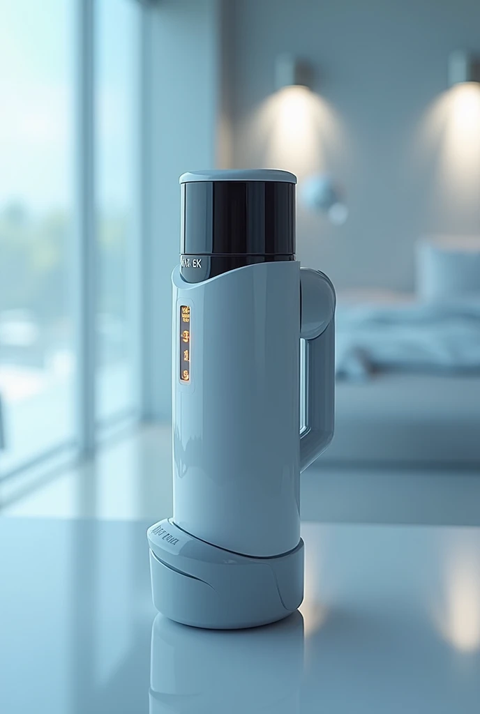  A sleek, compact inhaler with a digital display and LED indicator.