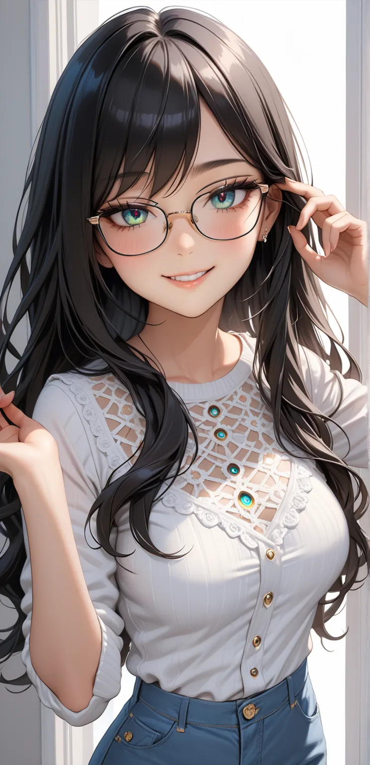 upper body, Random Sexy pose , ((Ultra detailing)), ((very aesthetic, best quality, ultra detailed)), intricate details, 1girl, ((long hair, Black hair, massy hair,)), ((Multi colour eyes)), ((Detailed eyes)), ((Beautifull eyes)), ((prefect eyes)), ((Ultra...