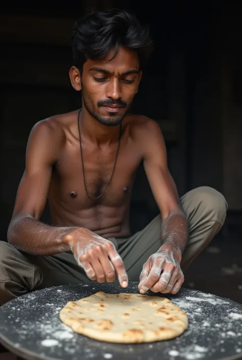 Working is easy, you'll understand if you make chapati (indian young poor man making chapati)