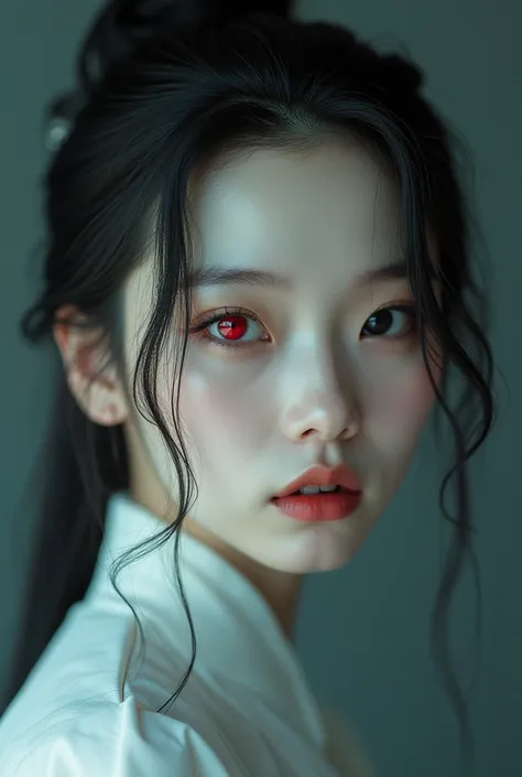 a korean, she is , her skin is very white, one eyes is red and the other is black