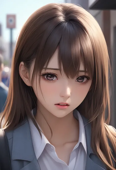 a girl is desperate because of breaking up with her lover, emi-realistic anime-style rendering