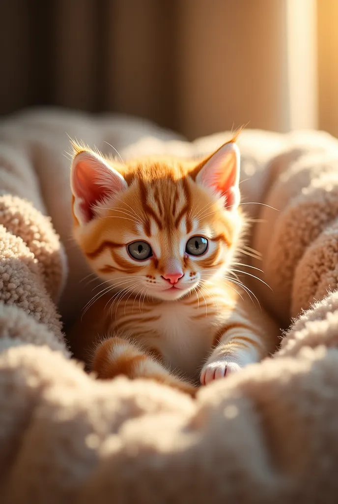 Cute kitten in bed