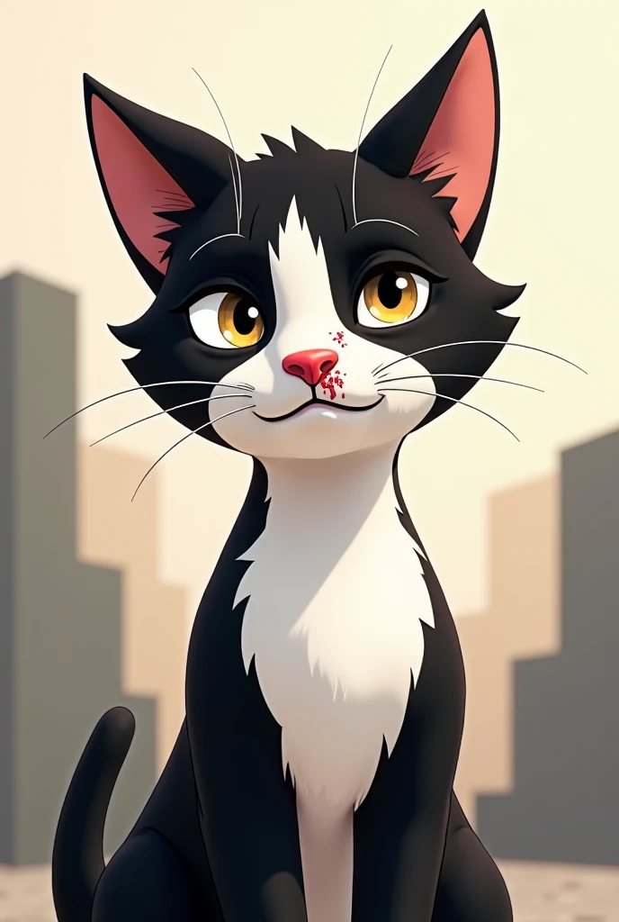 black and white cat with a wound on the nose (sporotrichosis)  animated version 