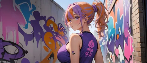 (best quality), masterpiece, extremely detailed CG uniform 8K illustration, high color, extremely high color saturation, all colors deepened, paint, graffiti art, center composition, extremely detailed light and shadow, graffiti wall, wall painted bright, ...