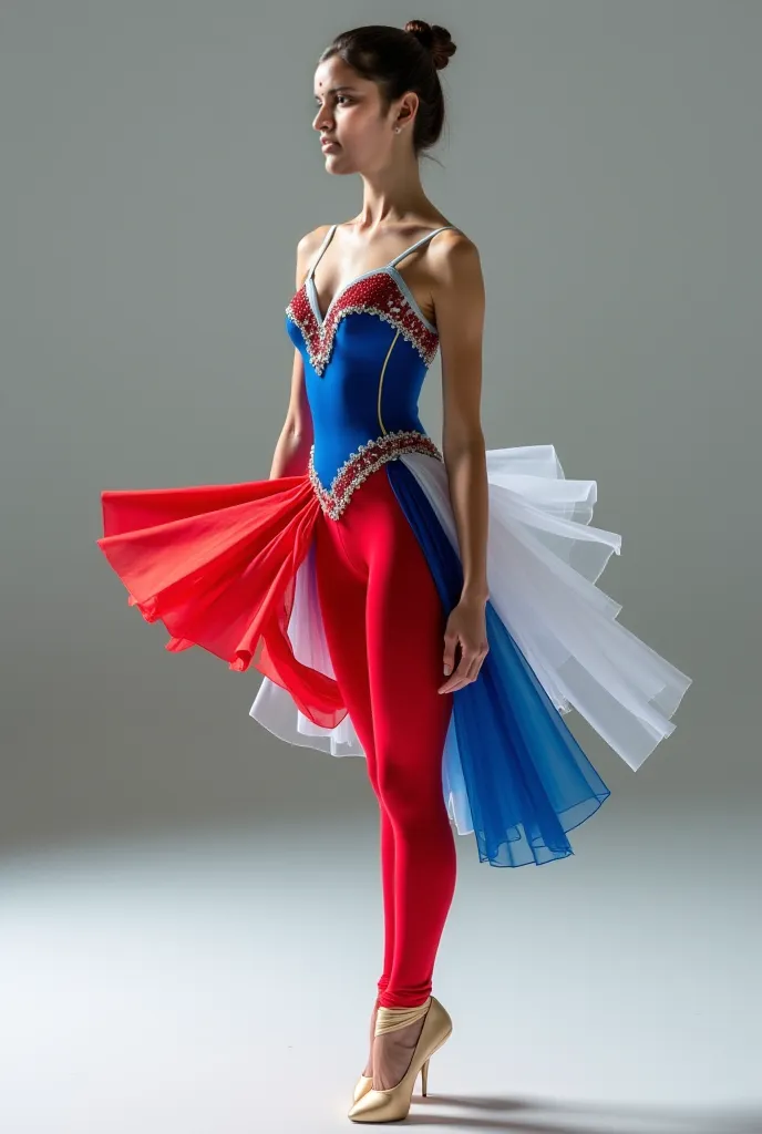 Red blue and white ballet baton costume similar to that