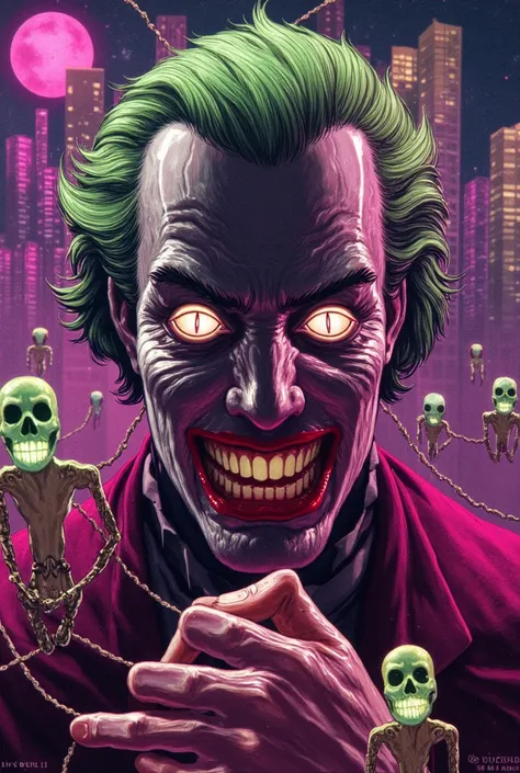 Tomorrow's Clown (Joker + Brainiac)

 Image Description :
A cybernetic being with a cruel and mechanical smile, his now metallic white skin, reflecting purple and green light. Your eyes, composed of multiple glowing lenses, analyze their victims before dec...