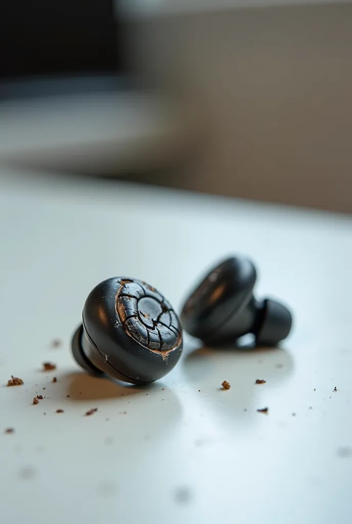 destroyed soundcore r50i earbuds on the table