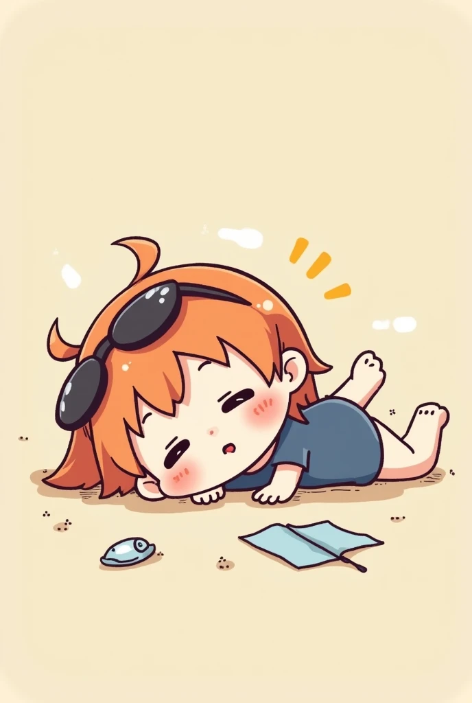 Simple chibi drawing of a person lying on the floor in heat