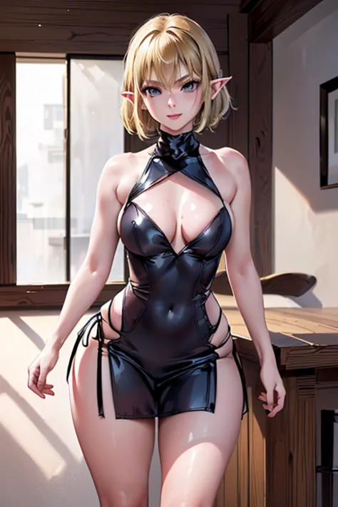 (  the best quality, Bare table surface under the jacket,  blonde hair, smirk, blush,   full body, lift on leg,  lifting one leg,  anatomically accurate , 8K))), ((  Photographically  , Canon, Debt/1.2,  135 mm , ((( medium breasts), eyes :1.5, Japanese gr...